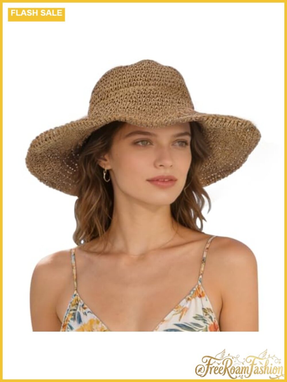 Womens Wide Brim Straw Sun Hat Floppy Foldable Crochet Beach Travel Cap